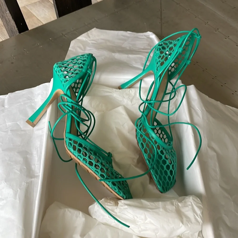 bottega veneta turquoise stretch web sandal pump sz 39